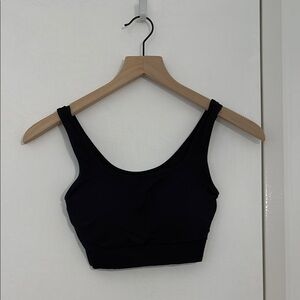 Uniqlo Ribbed Black Square Neck Crop Top with Built-in Bra
